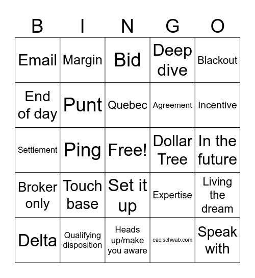 Corporate Lingo Bingo Card