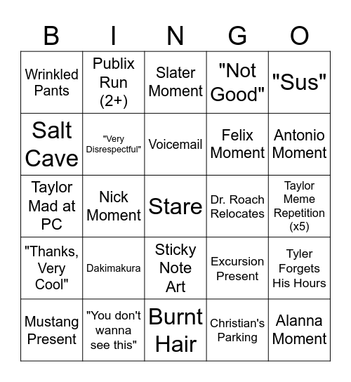 Project Quad Bingo Card