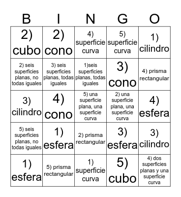 3D SHAPES Bingo Card