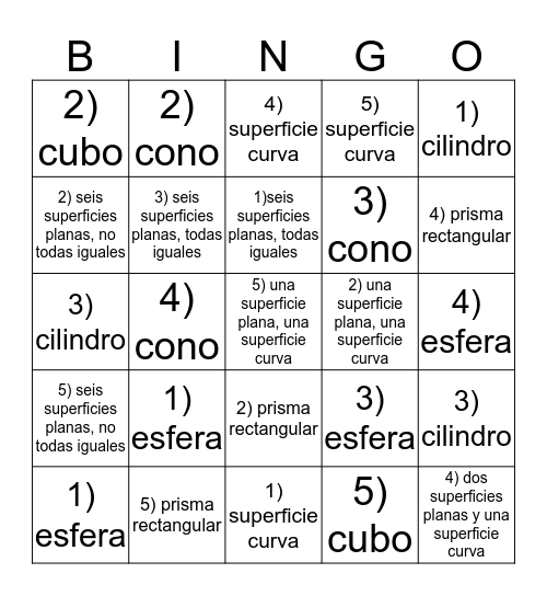 3D SHAPES Bingo Card