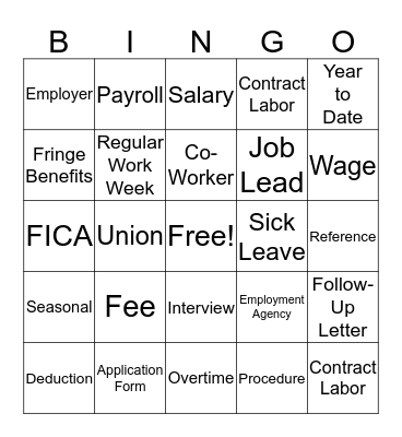 Vocabulary Bingo Card