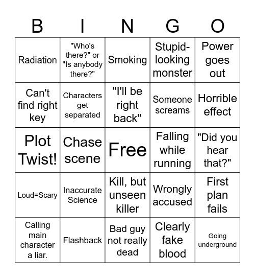 B Horror Bingo Card