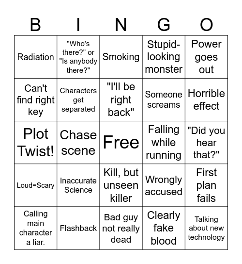 B Horror Bingo Card