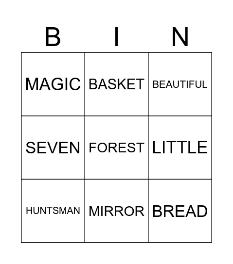 SNOW WHITE Bingo Card