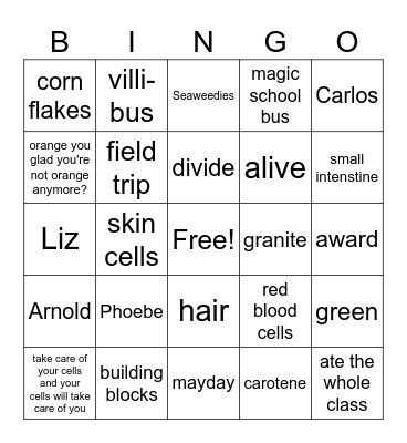 Magic School Bus BINGO Card