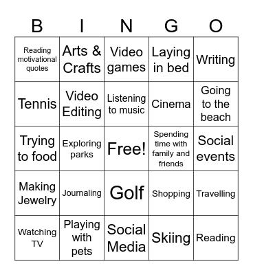 Hobby Bingo Card
