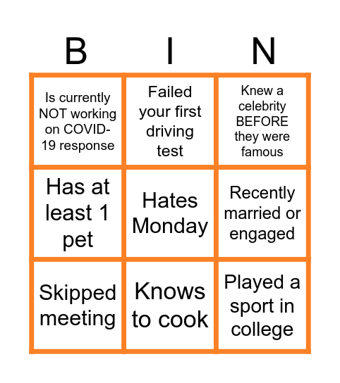 Virtual Icebreaker Bingo Card