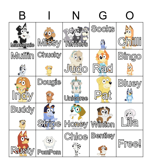 Bluey Bingo Card