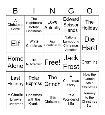 Christmas Movie Edition Bingo Card