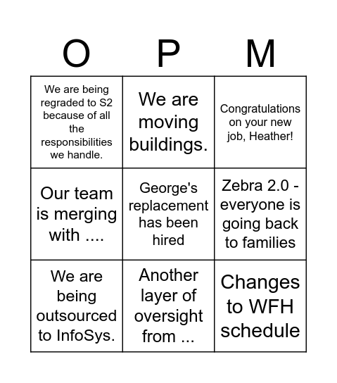 Production Manager Bingo Card