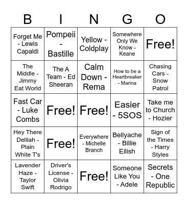 Music Bingo! Bingo Card