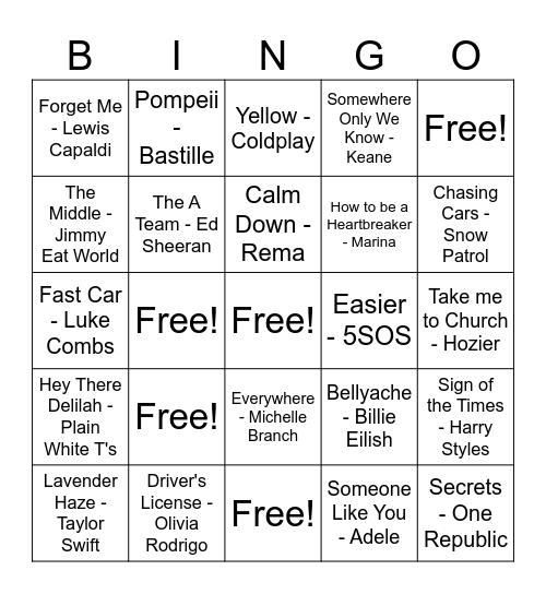 Music Bingo! Bingo Card