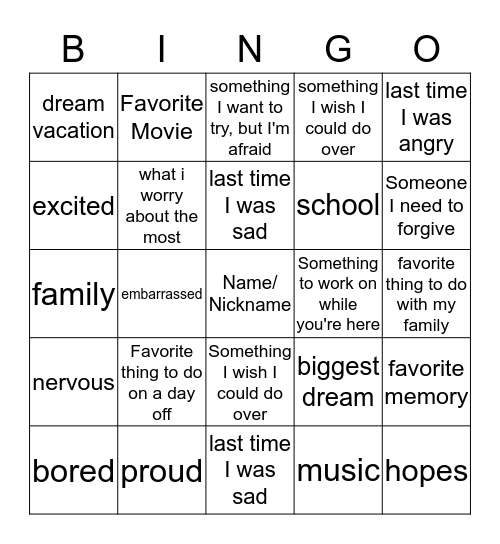 Blue Group Bingo Card