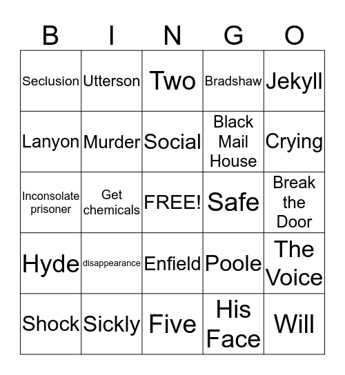 Jekyll and Hyde 2 Bingo Card