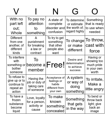 VINGO Bingo Card