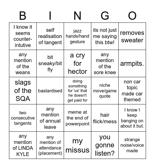 Brian Bingo Card