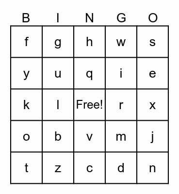 Alphabet Bingo Card
