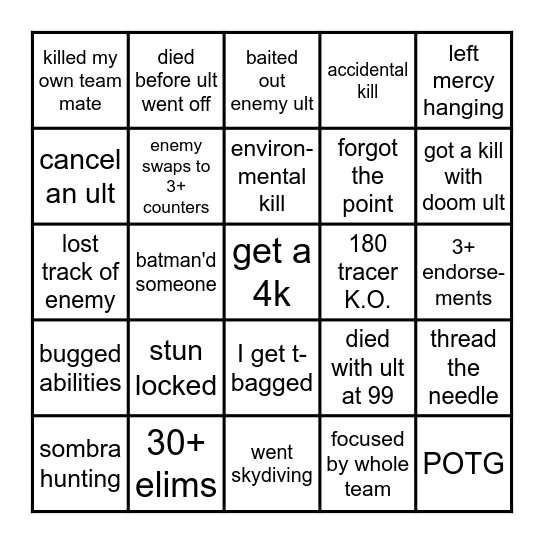 Doomfist Bingo Card