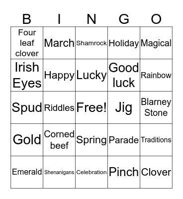 St. Patrick's Day Bingo Card