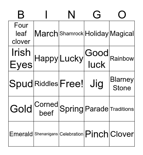 St. Patrick's Day Bingo Card