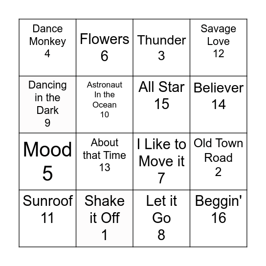 AR MUSIC BINGO Card