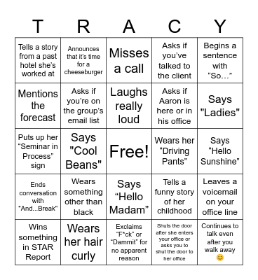 Tracy Bingo Card