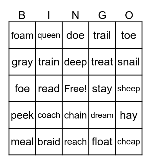 Long Vowel Teams Bingo Card