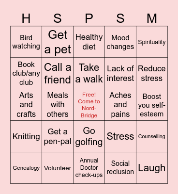 Coping with Social Isolation Bingo Card