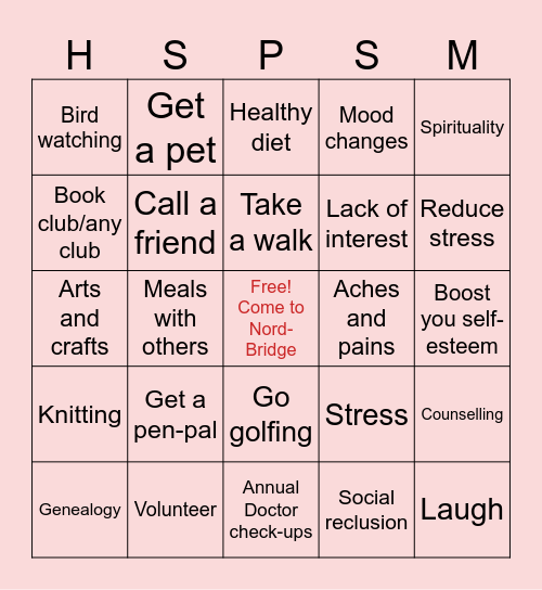 Coping with Social Isolation Bingo Card