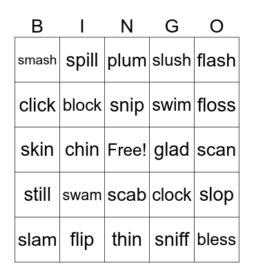 Bonus letters, Digraphs, S and L Blends Bingo Card