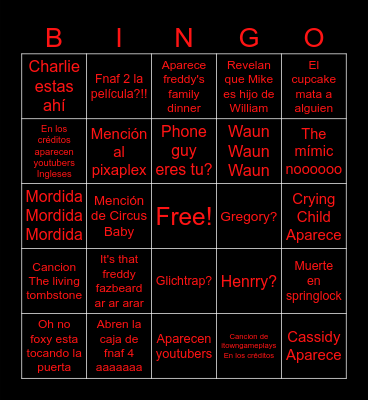 Fnaf peli bingo Card