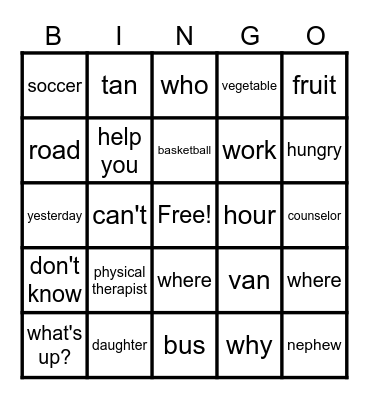 Bingo Review Sign Language Bingo Card