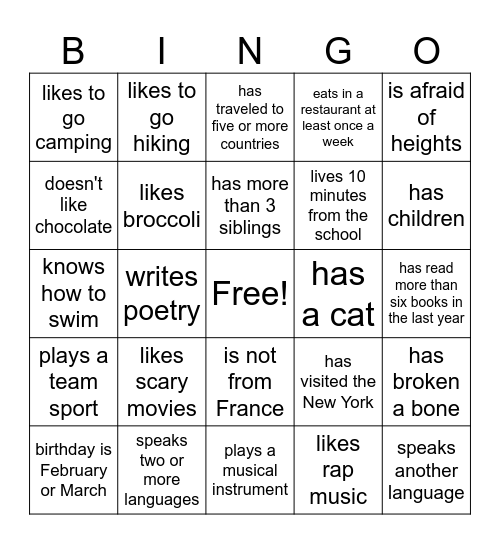 Find Someone Who... Bingo Card