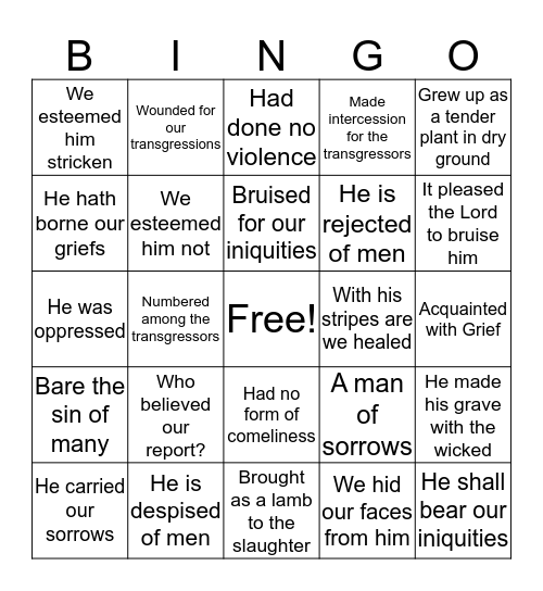 Isaiah 53 Bingo Card