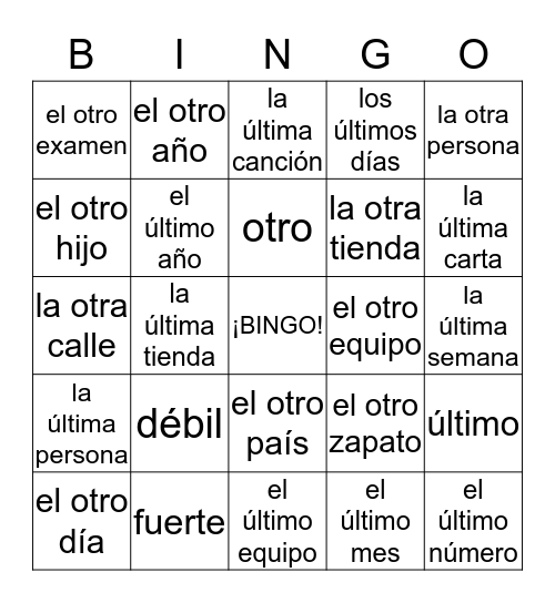 Adjectives BSB 1 Lección 4 Bingo Card