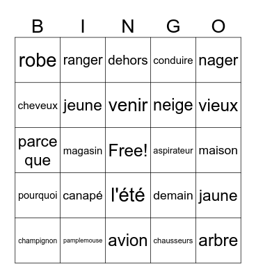 French Club Bingo Card