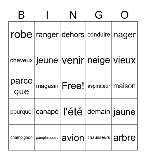 French Club Bingo Card