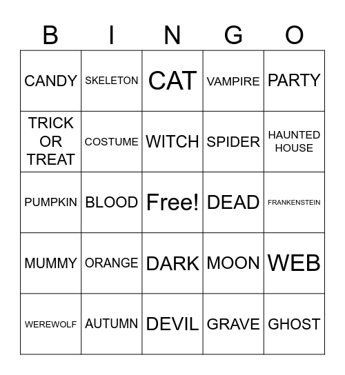 Halloween ASL Bingo Card