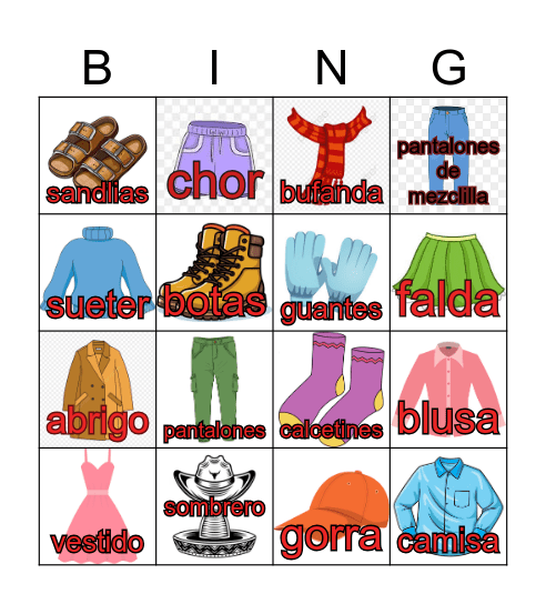 La Ropa Bingo Card