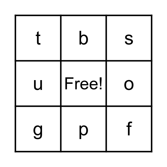 Lowercase Letters 1 Bingo Card