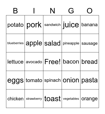 Food Bingo Card