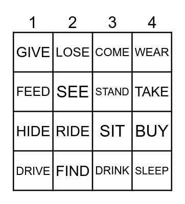 IRREGULAR VERBS Bingo Card