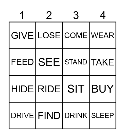 IRREGULAR VERBS Bingo Card