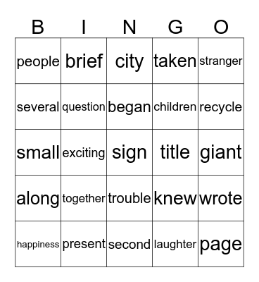 Word Wall Bingo Card