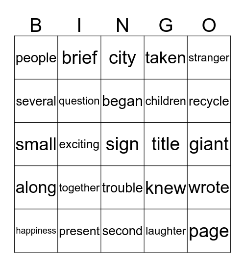 Word Wall Bingo Card