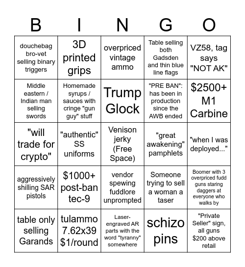 Gun Show Bingo Card