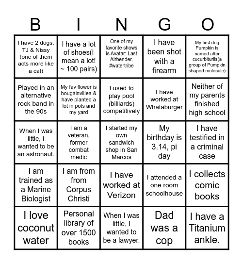 Who's who UTSA Professors Bingo Card