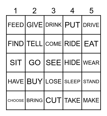 IRREGULAR VERBS Bingo Card