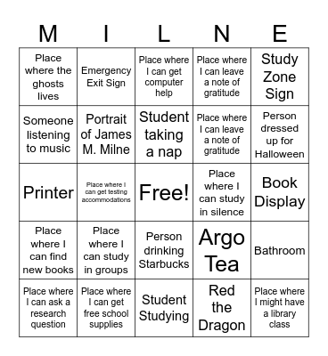 Milne Library Tour Bingo! Bingo Card