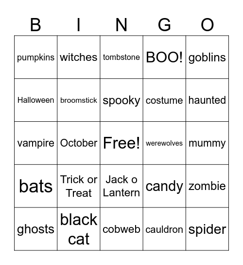 Halloween BINGO Card
